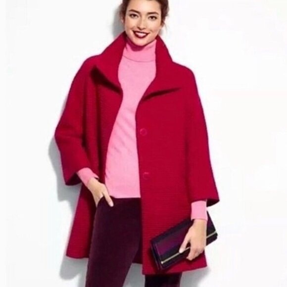 Talbots Thinsulate Wool Blend Ribbed Coat in Raspberry Sz 4 Mod Swing Peacoat - Picture 13 of 13